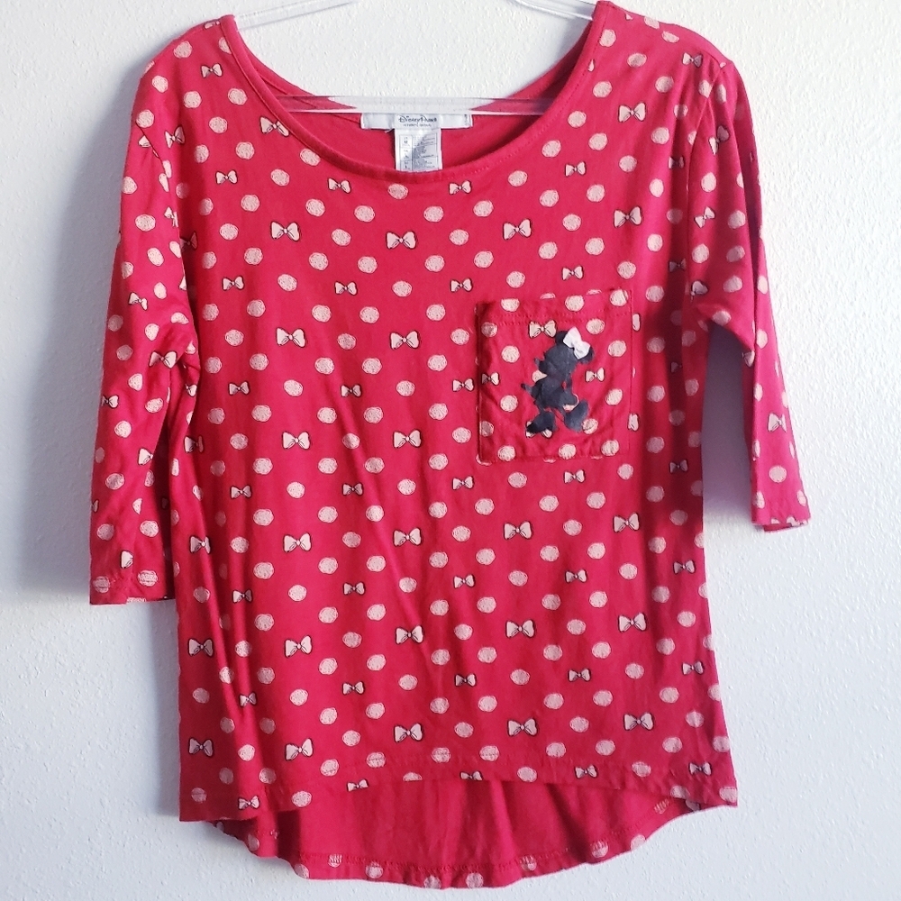 Disney Minnie Mouse 1/2 Sleeve Polka-dot Boat Neckline Hi-Lo Blouse